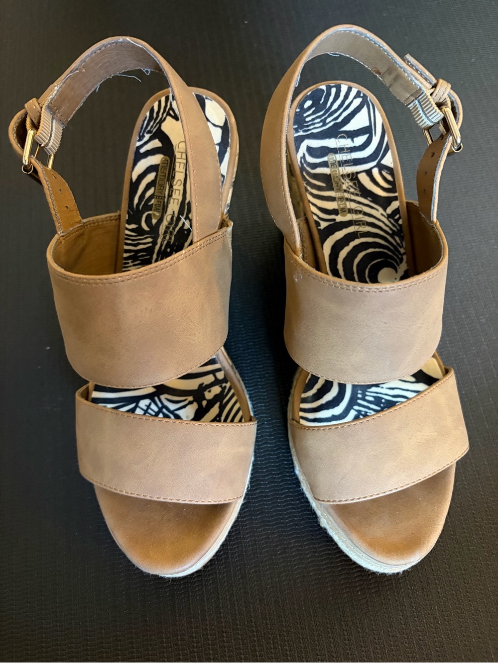 chelsea crew tan espadrille wedge sandals with zebra insole